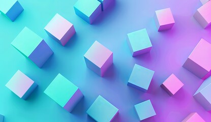 A playful arrangement of 3D blocks in pastel colors, carefully placed on a vibrant gradient background for a modern look