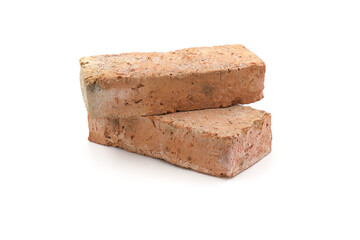 Solid clay bricks used for construction,Old red brick isolated on white background.