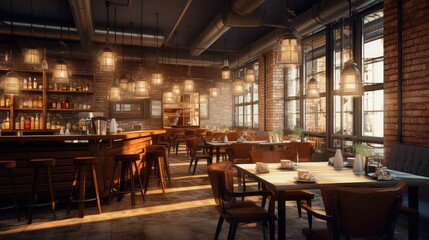 aesthetic blurred restaurant interior