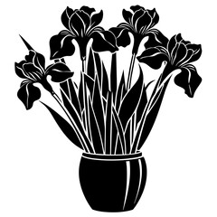 Set of flower on the vase vector silhouette
