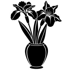 Set of flower on the vase vector silhouette