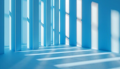 A minimalist image showing blue columns in a bright space evoking a sense of order and calmness