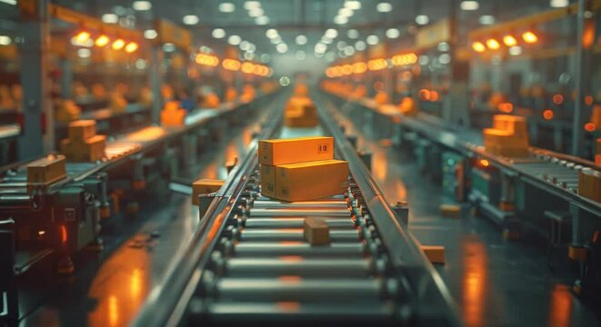 Fast-paced parcel sorting at a small business warehouse, efficient, photorealistic