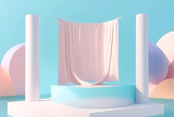 Pedestal, steps and shelf. Stand base mockup. 3d render. Podium steps for brand promotion product. Creative background for advertising presentation