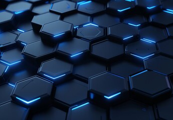 An intricate close-up of a blue geometric pattern with neon lighting giving a sense of advanced technology or sci-fi