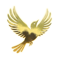 Very realistic golden bird, alpha channel, transparent background