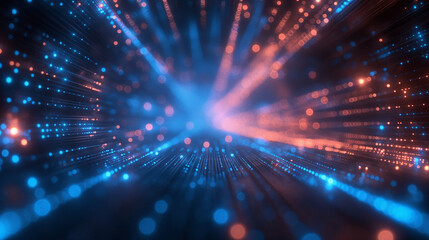 Fototapeta premium abstract defocused blue neon background with light trails and bokeh. 