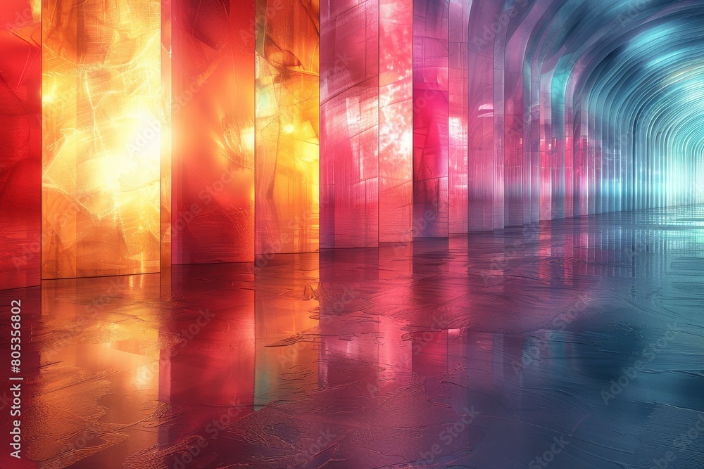 Poster an eye-catching digital art piece featuring a tunnel illuminated with vibrant, gradient hues creatin