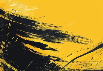 Artistic representation using abstract brush strokes in yellow and black creating a bold and dramatic effect