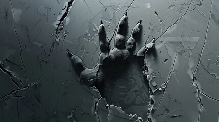 An illustration showing claw marks and scratches on a metal wall, monster talon scratches, wild animal nail slashes, paw rips, and fragments on a grey background. Realistic 3D modern illustration - obrazy, fototapety, plakaty