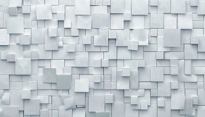 A monochromatic image featuring 3D cubes protruding at various depths, creating a textured wall effect