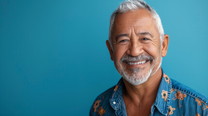 Obraz premium A man with a beard and gray hair is smiling