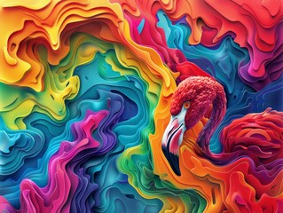 A highly detailed painting of a flamingo with vibrant colors