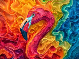 A highly detailed painting of a flamingo with vibrant colors