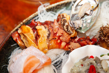 View of the sea pineapple on dish