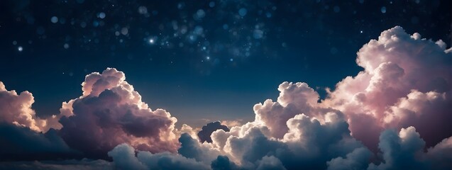 Luminous Dreams, Bathe the Sky in Clouds Bathed in Silvery Moonlight, Creating a Cotton Candy Fantasy against a Midnight Blue Backdrop.