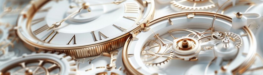A close up of a clock with roman numerals and gears