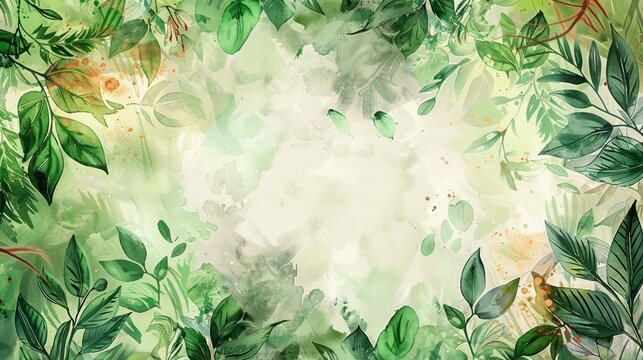 A creative watercolor template of leafy frames and green motifs brings a natural and refreshing edge to any design project