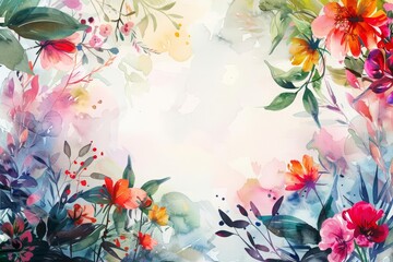 A creative watercolor template of spring floral composition highlights the rebirth of nature with vibrant colors and dynamic arrangements