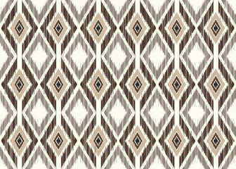 Ikat pattern on white background.Brown diamond pattern.Chevron pattern.Diagonal.Geometric shape.DIgital design.Ethnic.Illustration.Leaf shape.Design for clothes.Dress.Carpet.Printing.Tablecloth.Knit