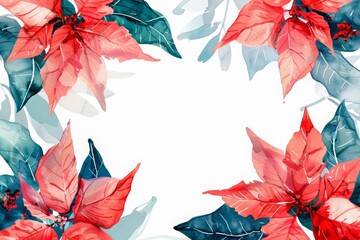 A creative watercolor template of Christmas red poinsettia flowers adds a festive touch to any holiday greeting