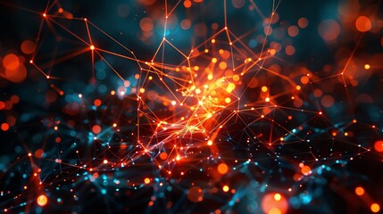 Obraz premium Digital network web, eyelevel, futuristic lines intertwining, sharp focus, fiber optic innovation