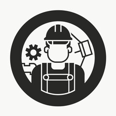 Mechanic icon UI design black round frame flat linear vector icon whte background