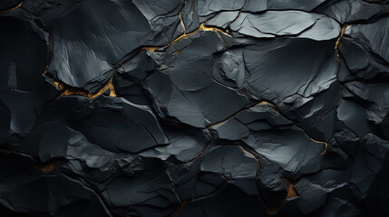 Seamless Painted Black Color With Gold Veins Rough Rock Stone Texture Background