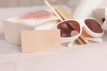 Safety glasses, UV protection. Empty business card, credit card or blank paper. Many wax wooden...
