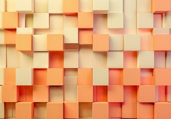 This visually striking image features three-dimensional cubes in various shades of orange and beige, giving the impression of a modern digital wall