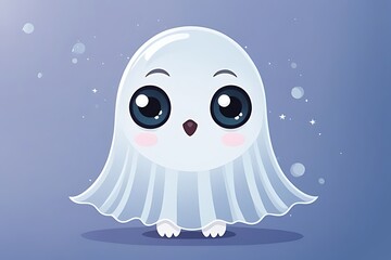 Obraz premium The character's concept entails a diminutive ghost adorned with large, translucent eyes, crafted in a children's illustration style.vector illustration of a white ghost with a big blue eyes.