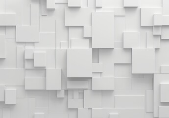 A 3D-rendered white background showcasing a clean and modern arrangement of square tiles with varying depths for a minimalist look