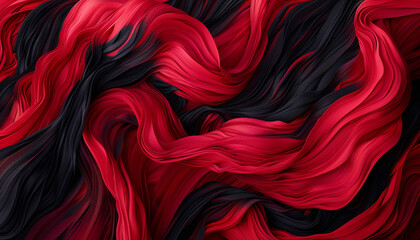A bold and powerful interaction of crimson and black waves, twisting in a dramatic dance that captures the essence of a theatrical performance.