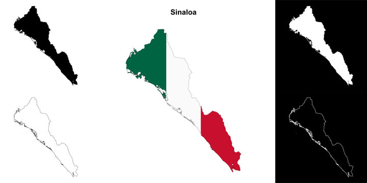 Sinaloa state outline map set