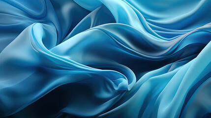 Obraz premium Heavenly Fluttering Blue Color Silk Fabric in Space With Delicate Folds on Focus on Foreground