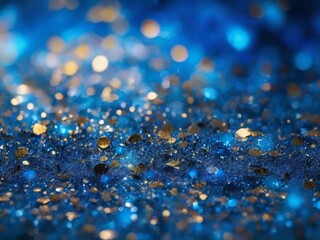 background of abstract glitter lights. blue, gold and black. de focused. 