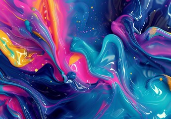 High-resolution image of swirling liquid paint with a beautiful combination of vivid colors creating a dynamic and fluid abstract art piece
