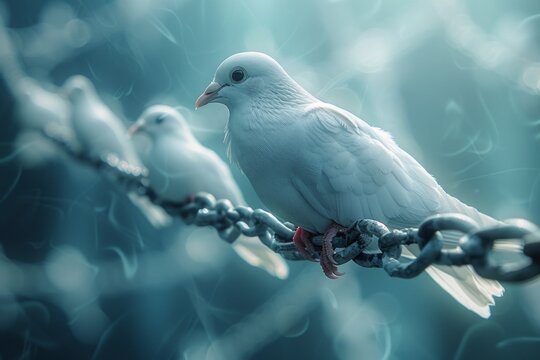 White doves in chains, for freedom day, peace day or juneteenth