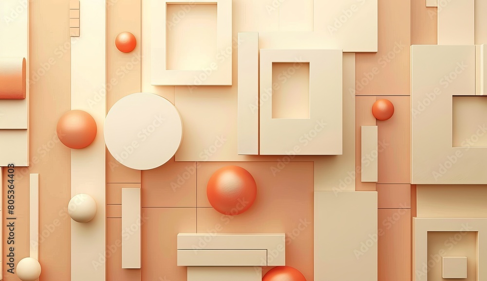 Canvas Prints Abstract composition with an array of beige geometric shapes and spheres creating a layered, textured look that suggests minimalism and modernity