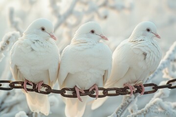 White doves in chains, for freedom day, peace day or juneteenth