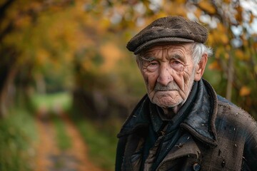 A realistic portrayal of a rugged farmer, trudging home along a dusty path during golden hour, with his fatigue and the long shadows adding to the scene's poignancy