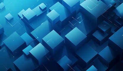 Crisp 3D cubes are neatly organized in a vast array, emitting a cool blue glow against a dark background, emanating a sense of structure and digital space - obrazy, fototapety, plakaty