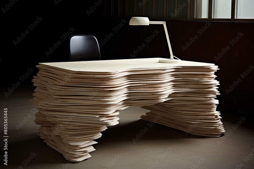 Poster tidy stack paper office. data desk report. generate ai