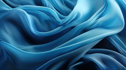 Fototapeta premium Fluttering Blue Color Fabric Heavenly in Space With Delicate Folds on Blurry Background