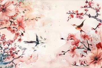 Lunar New Year celebrations are brightened with a creative watercolor template featuring traditional floral designs and festive colors