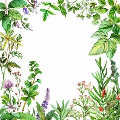 Naklejka premium Medical themes are softened by a creative watercolor template that features medicinal herbs and flowers for a soothing visual