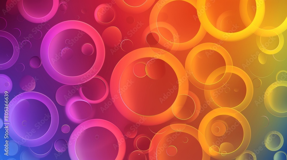 Poster an abstract modern background with rainbow circles in different colors.