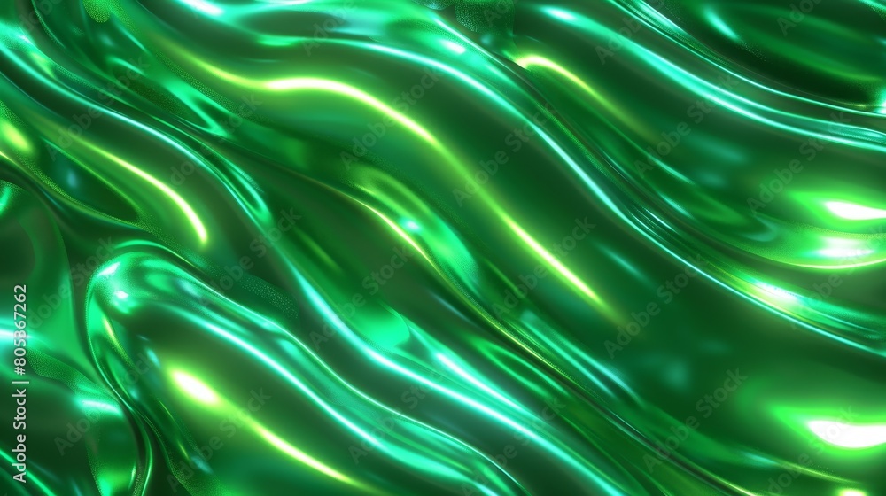 Poster smooth shiny green waves in an abstract background