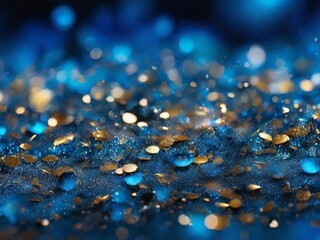 background of abstract glitter lights. blue, gold and black. de focused. 