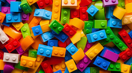 Fototapeta premium Colorful Building Blocks Tossed Together in a Heap